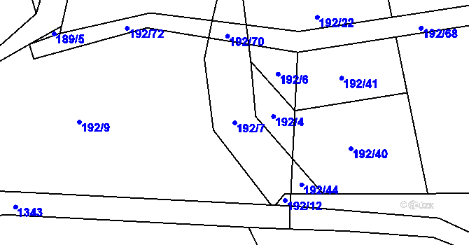 Parcela st. 192/7 v KÚ Podboří, Katastrální mapa
