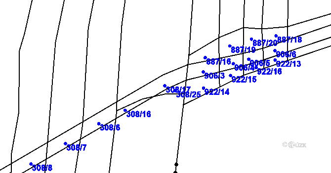 Parcela st. 308/17 v KÚ Podboří, Katastrální mapa
