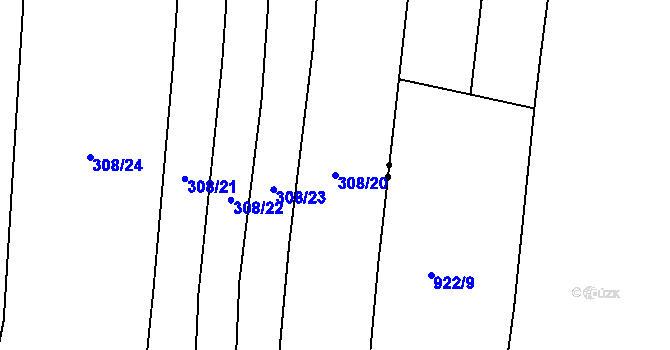 Parcela st. 308/20 v KÚ Podboří, Katastrální mapa