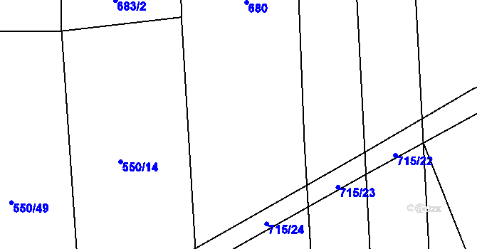 Parcela st. 550/13 v KÚ Podboří, Katastrální mapa