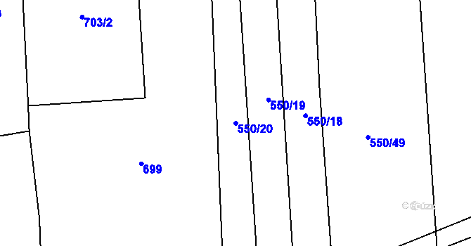 Parcela st. 550/20 v KÚ Podboří, Katastrální mapa