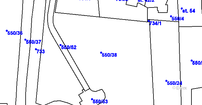 Parcela st. 550/38 v KÚ Podboří, Katastrální mapa