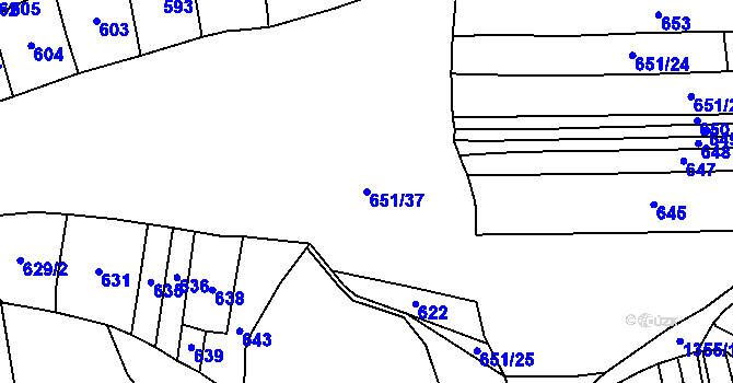 Parcela st. 651/37 v KÚ Podboří, Katastrální mapa