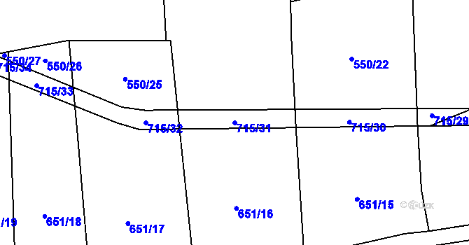 Parcela st. 715/31 v KÚ Podboří, Katastrální mapa
