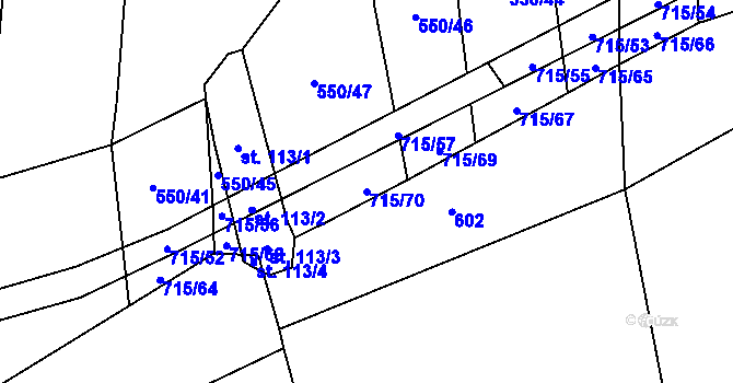 Parcela st. 715/70 v KÚ Podboří, Katastrální mapa