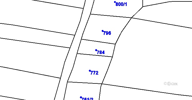 Parcela st. 784 v KÚ Podboří, Katastrální mapa