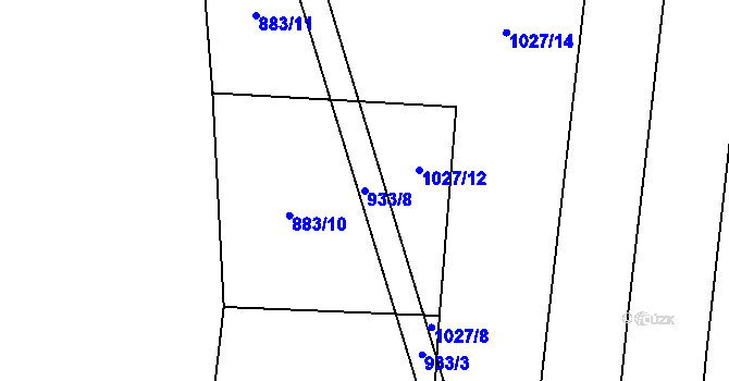 Parcela st. 933/8 v KÚ Podboří, Katastrální mapa
