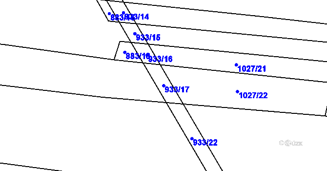 Parcela st. 933/17 v KÚ Podboří, Katastrální mapa