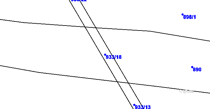 Parcela st. 933/18 v KÚ Podboří, Katastrální mapa