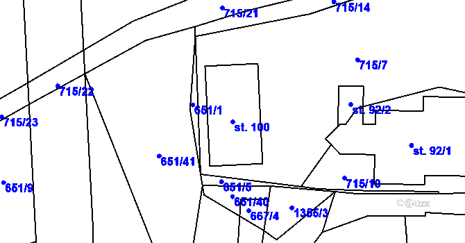 Parcela st. 100 v KÚ Podboří, Katastrální mapa