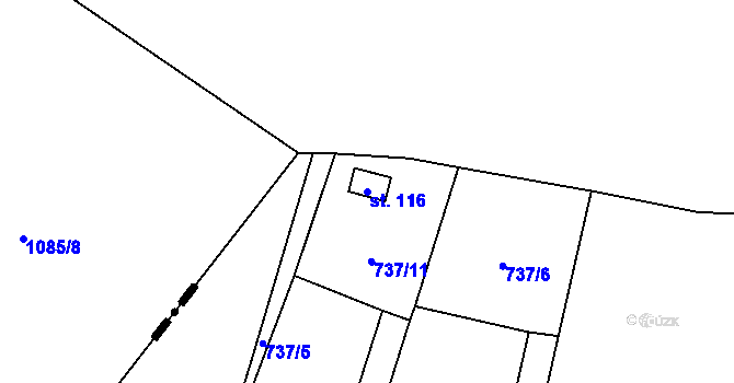 Parcela st. 116 v KÚ Podboří, Katastrální mapa
