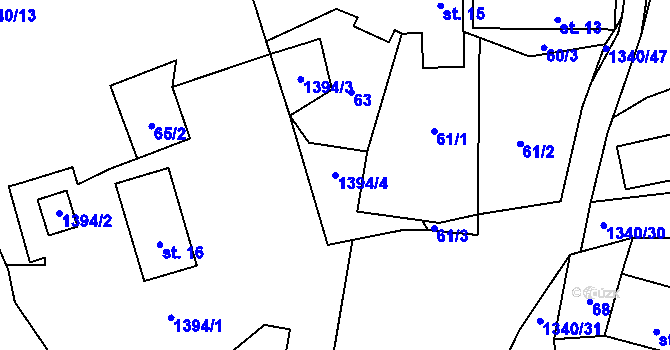 Parcela st. 1394/4 v KÚ Podboří, Katastrální mapa