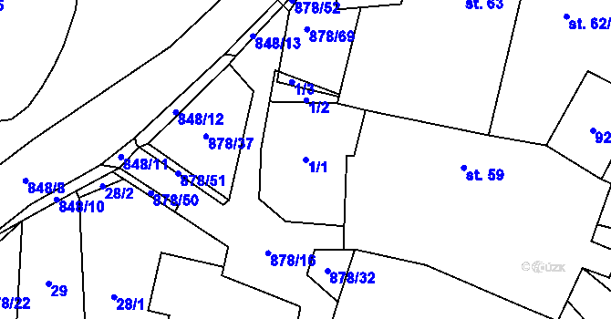 Parcela st. 1/1 v KÚ Opatov u Jihlavy, Katastrální mapa