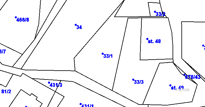 Parcela st. 33/1 v KÚ Opatov u Jihlavy, Katastrální mapa