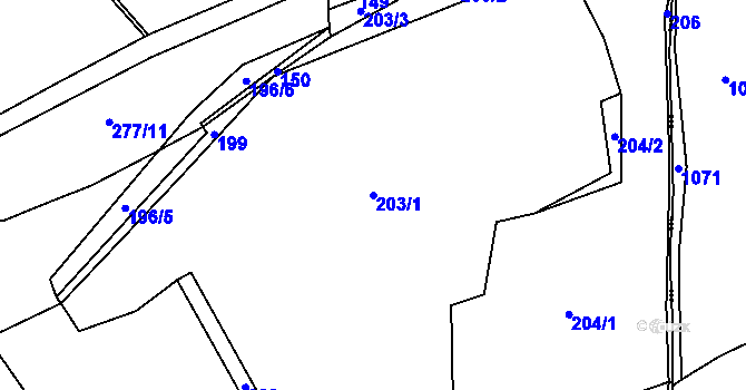 Parcela st. 203/1 v KÚ Opatov u Jihlavy, Katastrální mapa