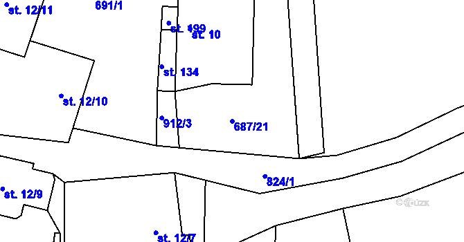 Parcela st. 687/21 v KÚ Opatov u Jihlavy, Katastrální mapa
