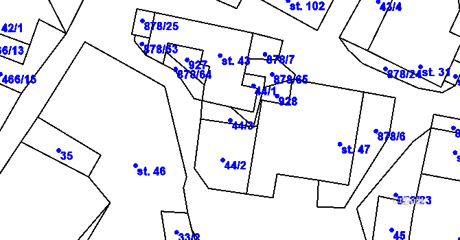Parcela st. 44/3 v KÚ Opatov u Jihlavy, Katastrální mapa