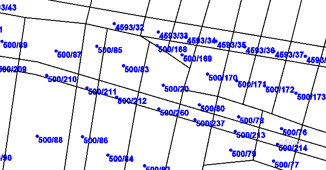 Parcela st. 500/20 v KÚ Opatov na Moravě, Katastrální mapa