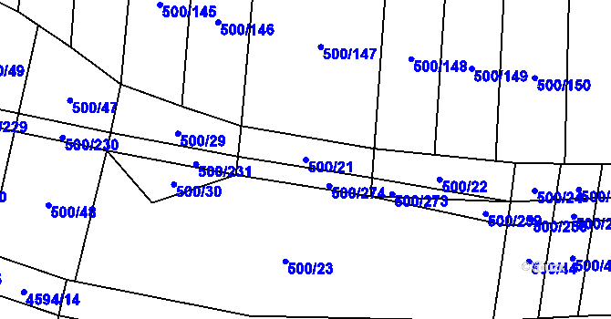 Parcela st. 500/21 v KÚ Opatov na Moravě, Katastrální mapa