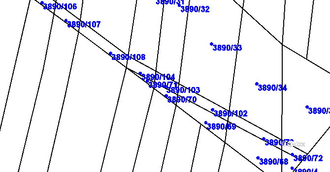 Parcela st. 3890/103 v KÚ Opatov na Moravě, Katastrální mapa
