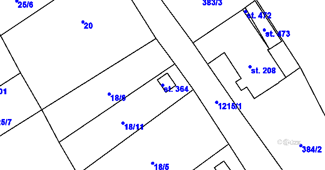 Parcela st. 364 v KÚ Opatovec, Katastrální mapa