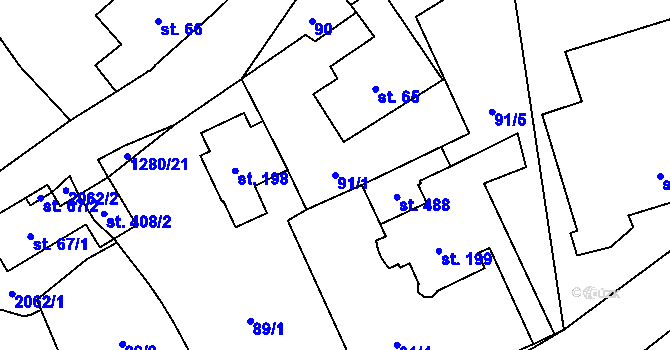 Parcela st. 91/1 v KÚ Opatovec, Katastrální mapa