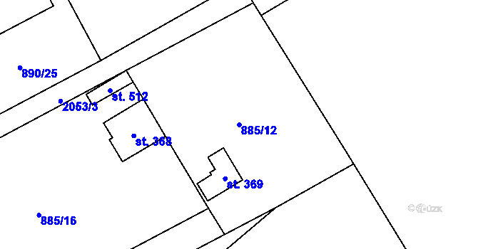 Parcela st. 885/12 v KÚ Opatovec, Katastrální mapa