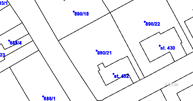 Parcela st. 890/21 v KÚ Opatovec, Katastrální mapa