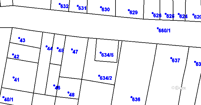 Parcela st. 634/5 v KÚ Opatovice u Rajhradu, Katastrální mapa