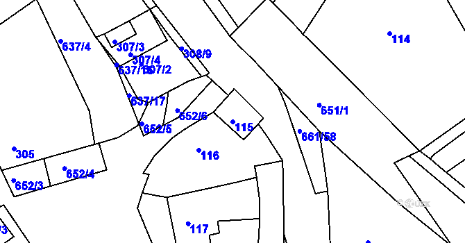 Parcela st. 115 v KÚ Opatovice u Vyškova, Katastrální mapa