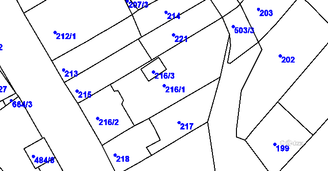 Parcela st. 216/1 v KÚ Opatovice u Vyškova, Katastrální mapa