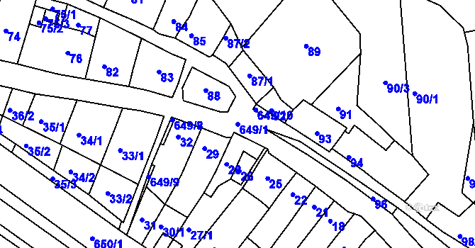 Parcela st. 649/1 v KÚ Opatovice u Vyškova, Katastrální mapa