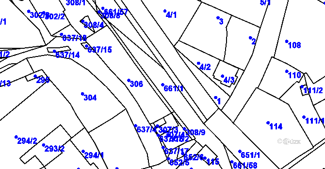 Parcela st. 661/1 v KÚ Opatovice u Vyškova, Katastrální mapa