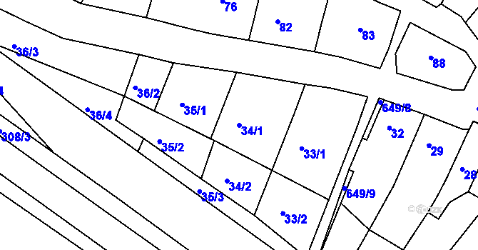 Parcela st. 34/1 v KÚ Opatovice u Vyškova, Katastrální mapa
