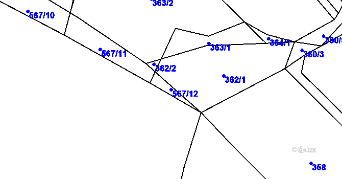 Parcela st. 567/12 v KÚ Opatovice u Vyškova, Katastrální mapa