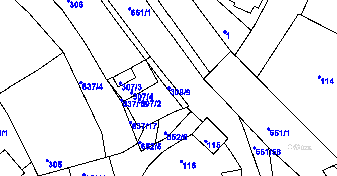 Parcela st. 308/9 v KÚ Opatovice u Vyškova, Katastrální mapa