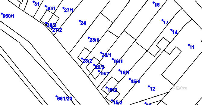 Parcela st. 20/1 v KÚ Opatovice u Vyškova, Katastrální mapa