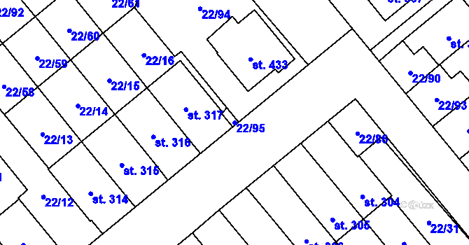 Parcela st. 22/95 v KÚ Opatovice u Hranic, Katastrální mapa
