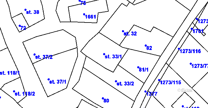 Parcela st. 33/1 v KÚ Opatovice u Hranic, Katastrální mapa