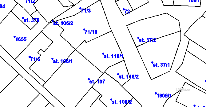 Parcela st. 118/1 v KÚ Opatovice u Hranic, Katastrální mapa