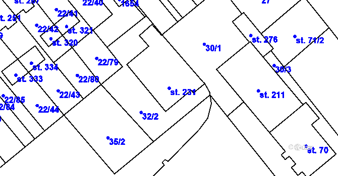 Parcela st. 231 v KÚ Opatovice u Hranic, Katastrální mapa