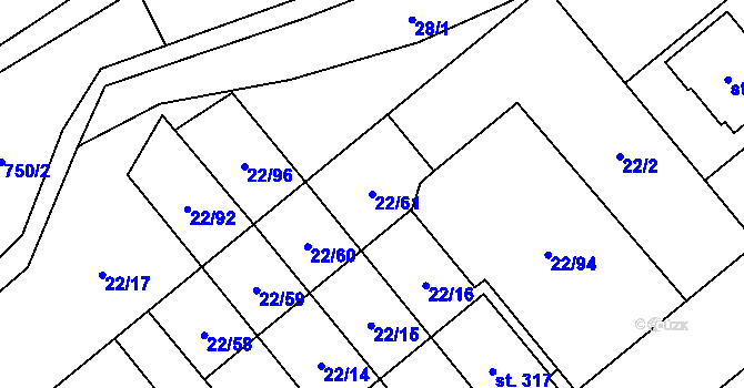 Parcela st. 22/61 v KÚ Opatovice u Hranic, Katastrální mapa