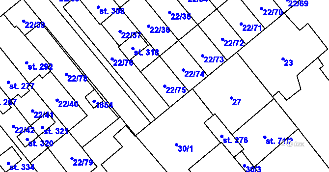 Parcela st. 22/75 v KÚ Opatovice u Hranic, Katastrální mapa