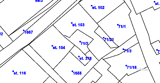 Parcela st. 71/2 v KÚ Opatovice u Hranic, Katastrální mapa