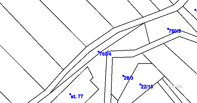 Parcela st. 750/4 v KÚ Opatovice u Hranic, Katastrální mapa
