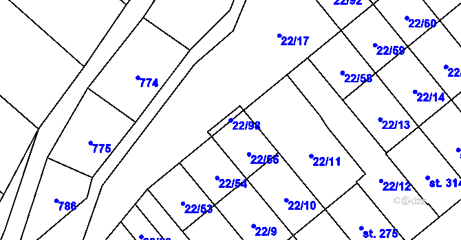 Parcela st. 22/98 v KÚ Opatovice u Hranic, Katastrální mapa