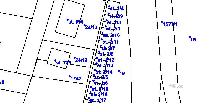 Parcela st. 2/8 v KÚ Opatovice nad Labem, Katastrální mapa