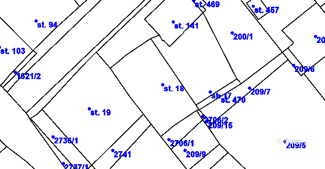 Parcela st. 18 v KÚ Opatovice nad Labem, Katastrální mapa