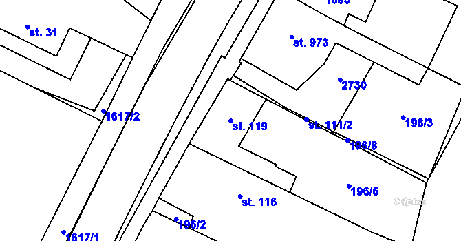 Parcela st. 119 v KÚ Opatovice nad Labem, Katastrální mapa