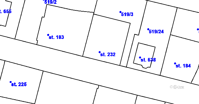 Parcela st. 232 v KÚ Opatovice nad Labem, Katastrální mapa